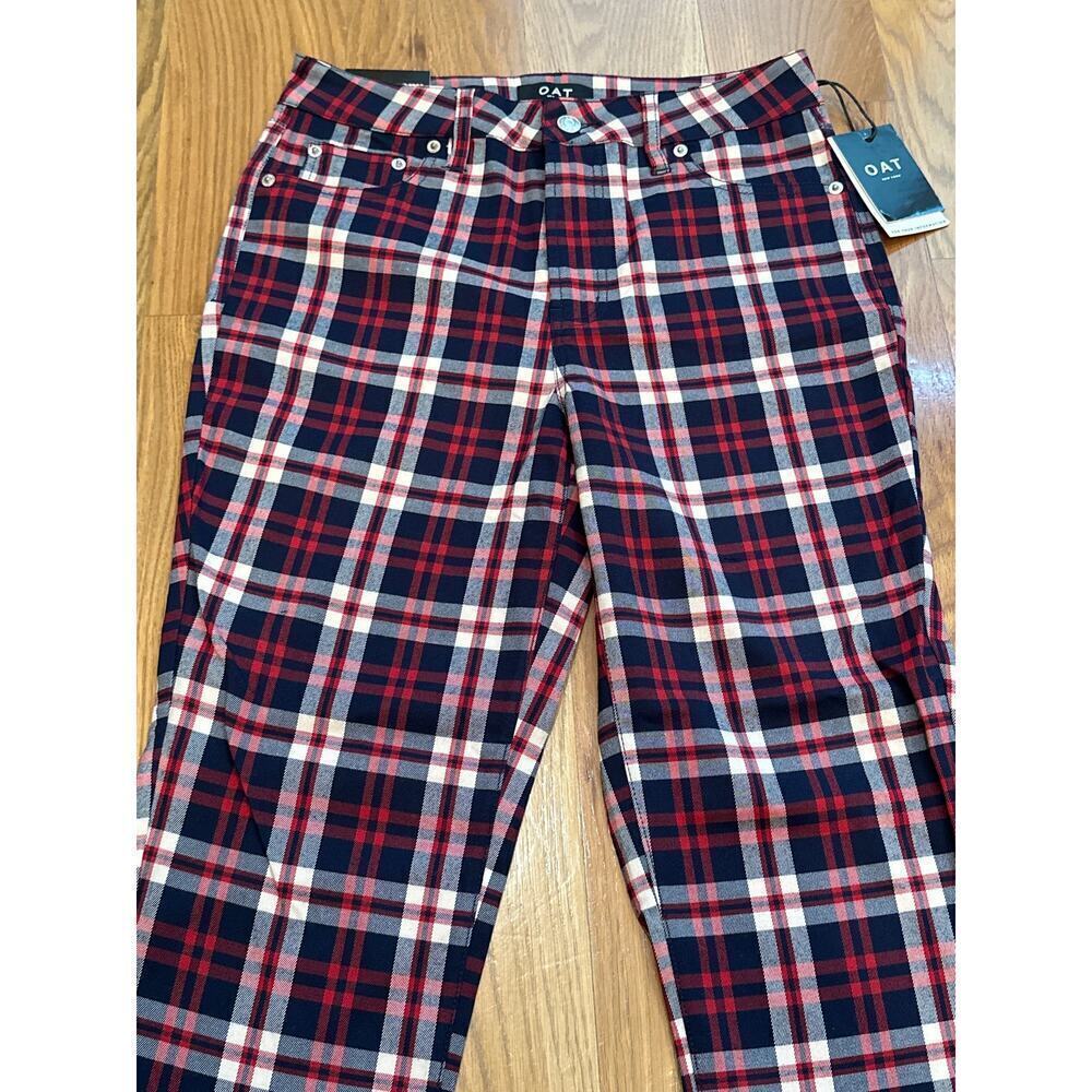 Oat New York Wallace High Rise Straight Crop Plaid Pants Navy Red Women's 27 S - Picture 4 of 5
